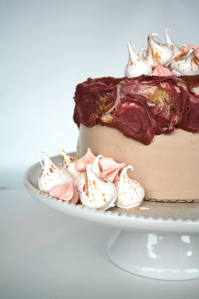 Burgundy, gold and meringue cake