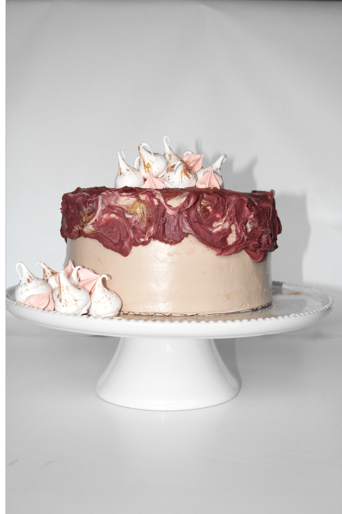 Burgundy, gold and meringue cake